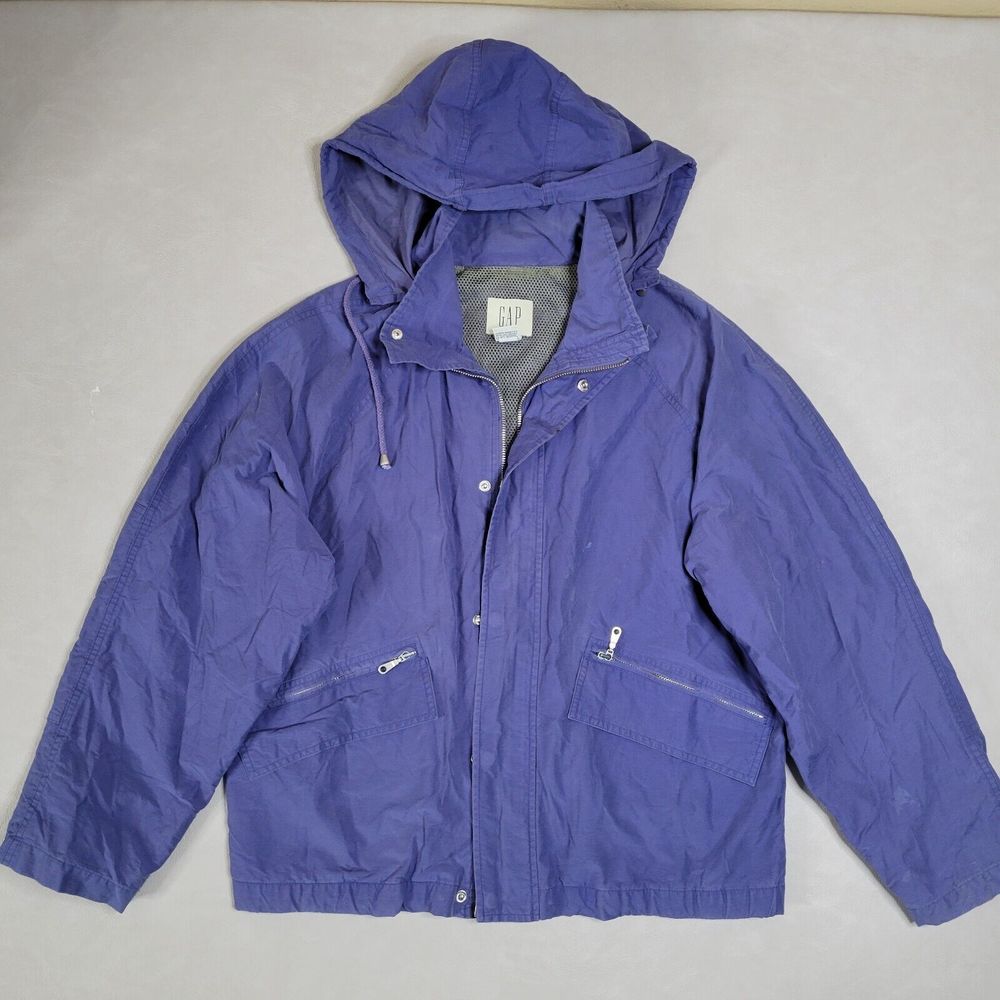 Vintage Gap Cotton Zip Up Button Utility Hooded Jacket Blue Size S Oversized